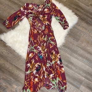 Express Floral Tie Front Cut Out Wrap Maxi Dress
